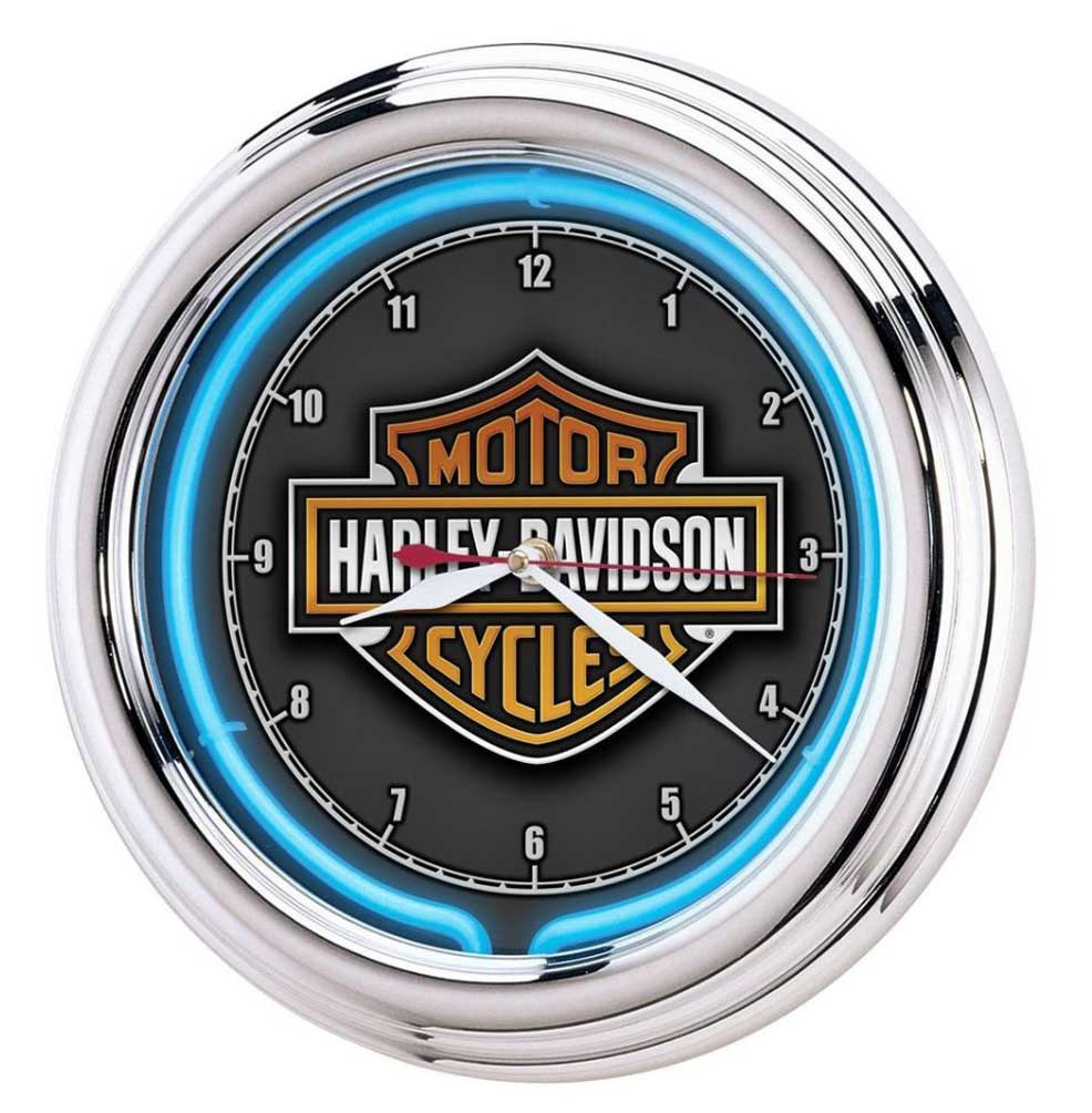Harley-Davidson® Essential Bar & Shield Blue Neon Clock, 12 in