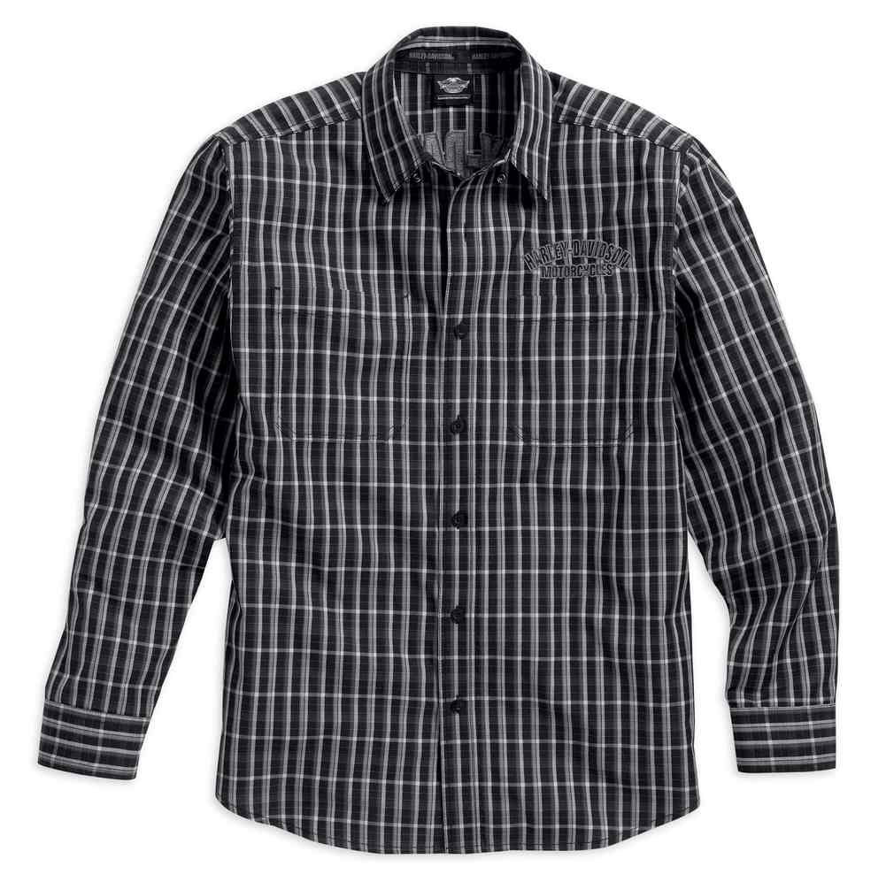 Harley-Davidson® Men's Flames Plaid Shirt LS, Black/White. 99006