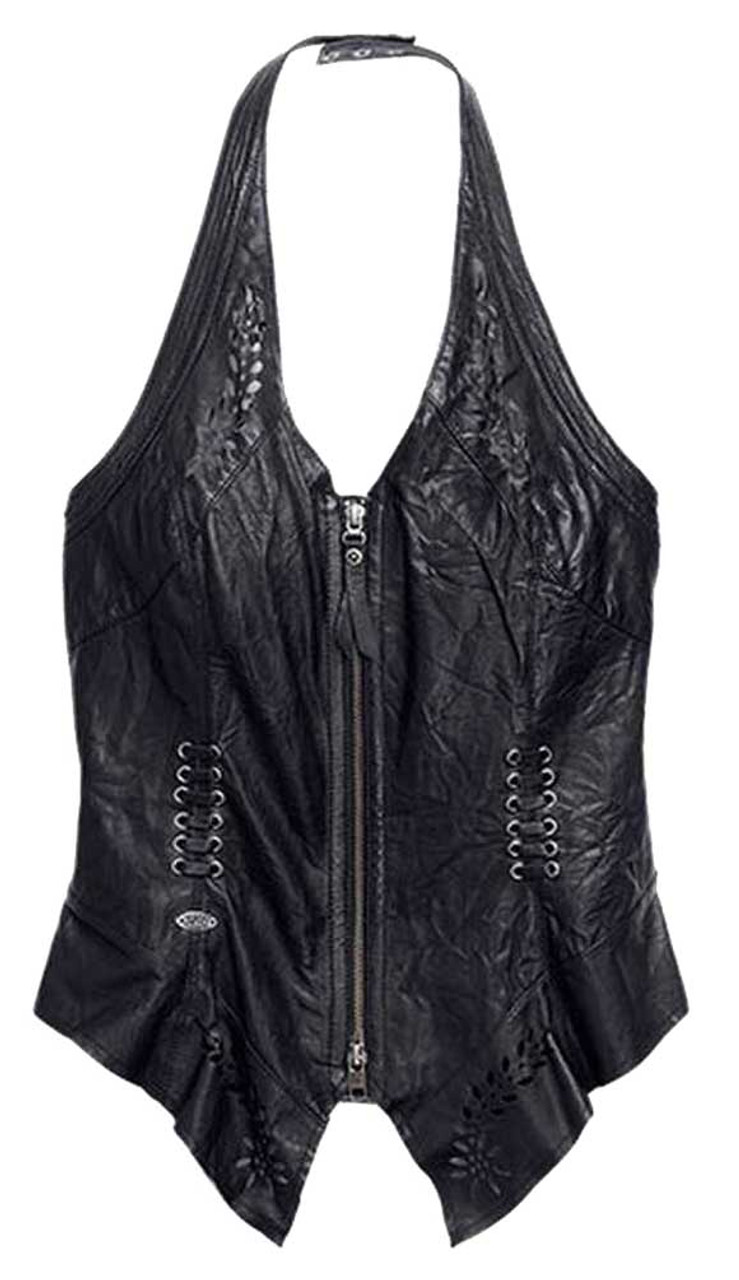 Womens leather biker halter on sale tops