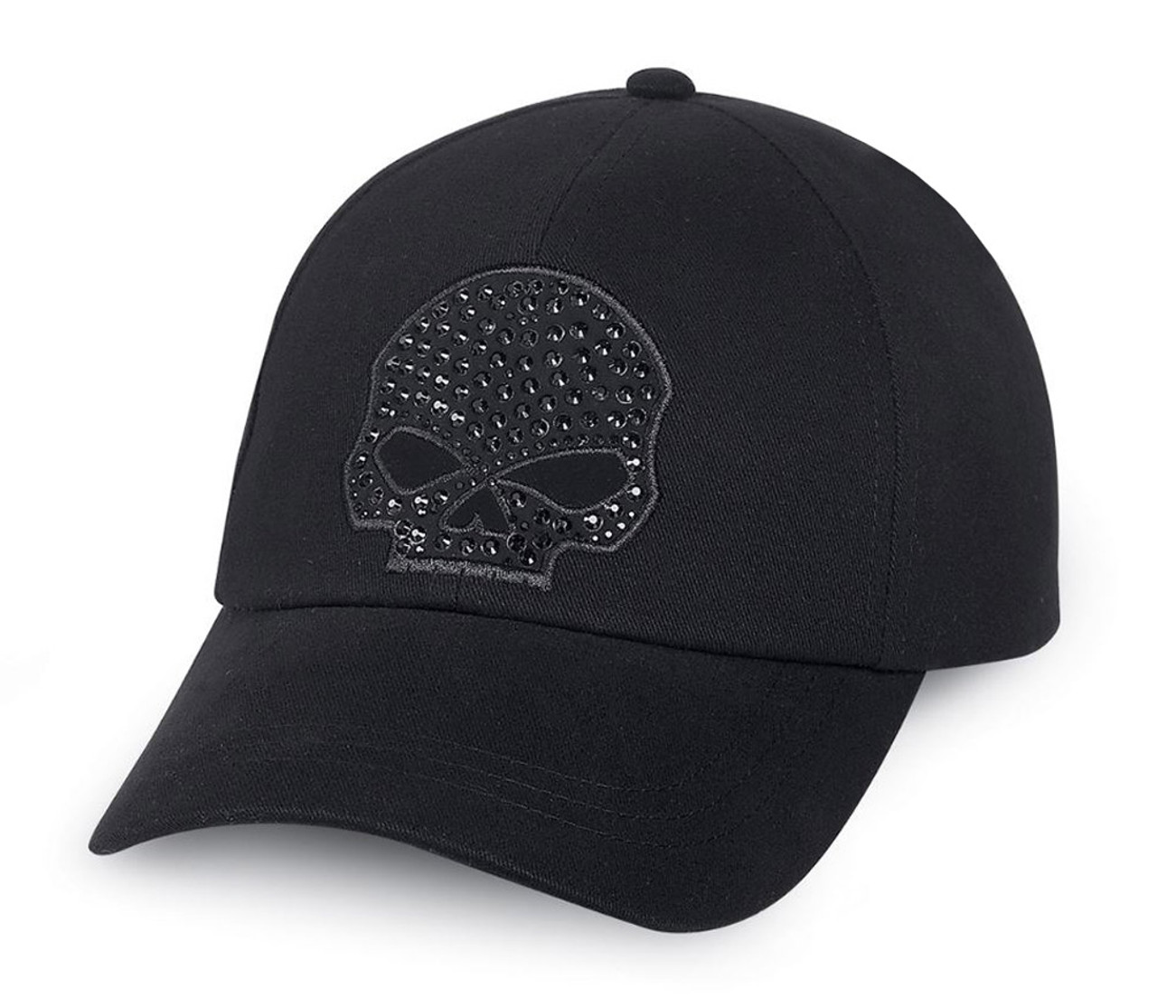 Harley-Davidson® Women's Rhinestone Skull Baseball Cap, Black Cotton.  99502-15VW