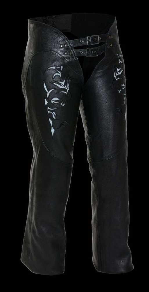 Milwaukee Leather SH1182 Chaps de moto en textile noir avec broderie tribale pour femmes – XL