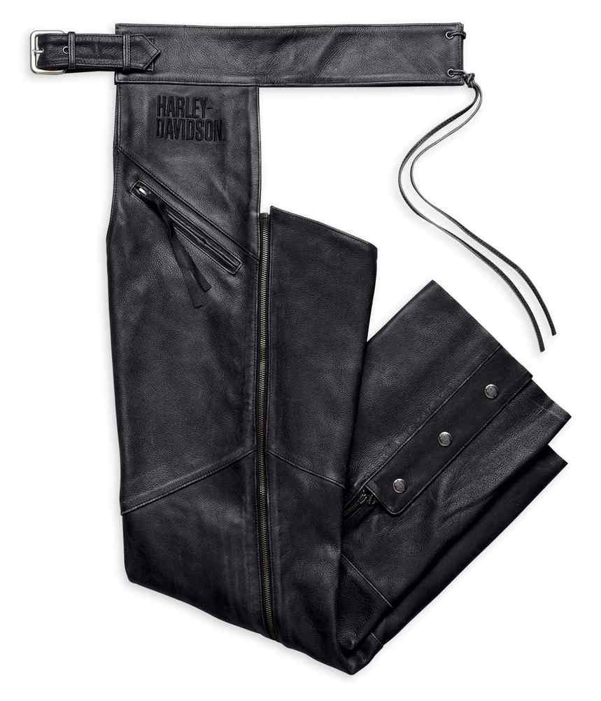 Harley-Davidson® Men's Embroidered Distressed Leather Chaps, Black