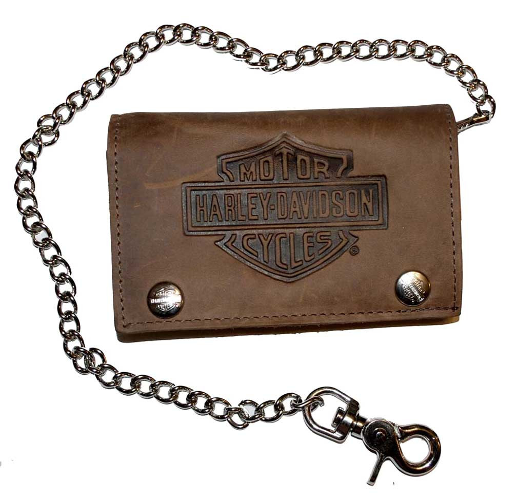 Harley-Davidson® Men's Embossed XL Tri-Fold Chain Wallet Brown