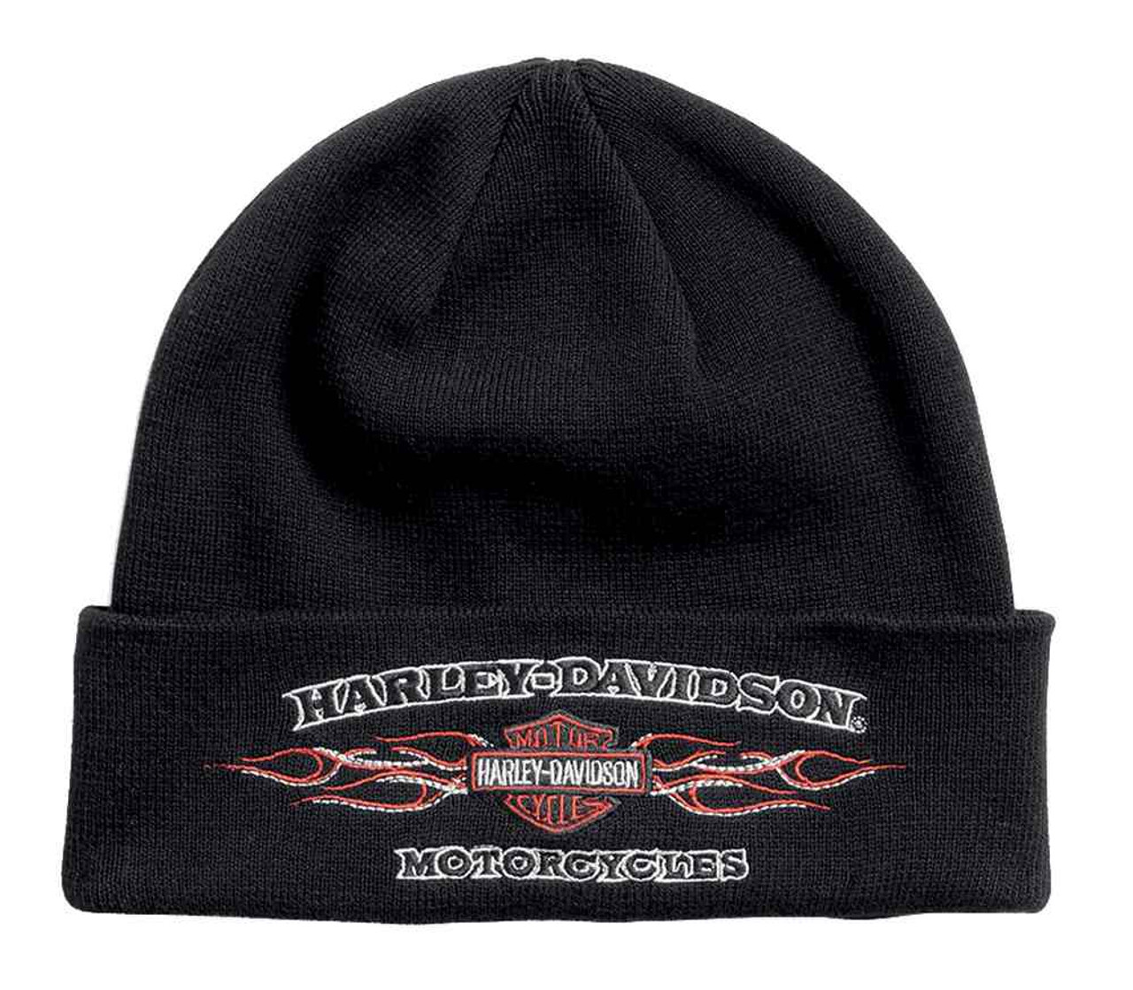 Harley-Davidson® Mens Embroidered Flames Cuffed Knit Beanie Hat, Black ...