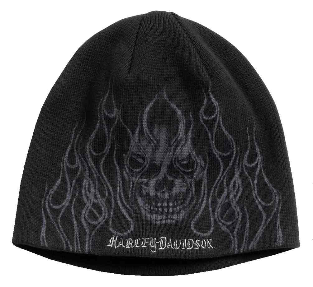 HarleyDavidson® Men's Printed Skull & Flames Knit Beanie Cap, Black 9761417VM Wisconsin