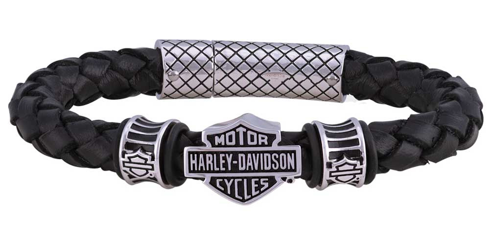 HarleyDavidson® Men's Bar & Shield Braided Leather Bracelet Black