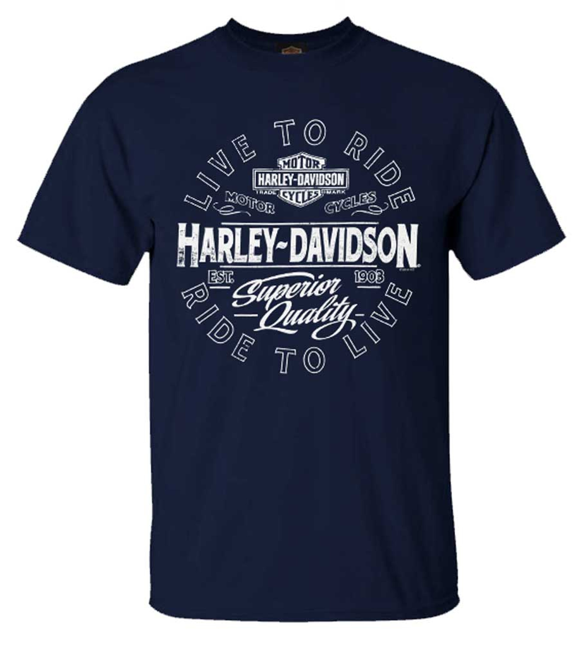 Harley Davidson® Mens Live To Ride Crew Neck Short Sleeve Cotton T Shirt Navy Wisconsin 