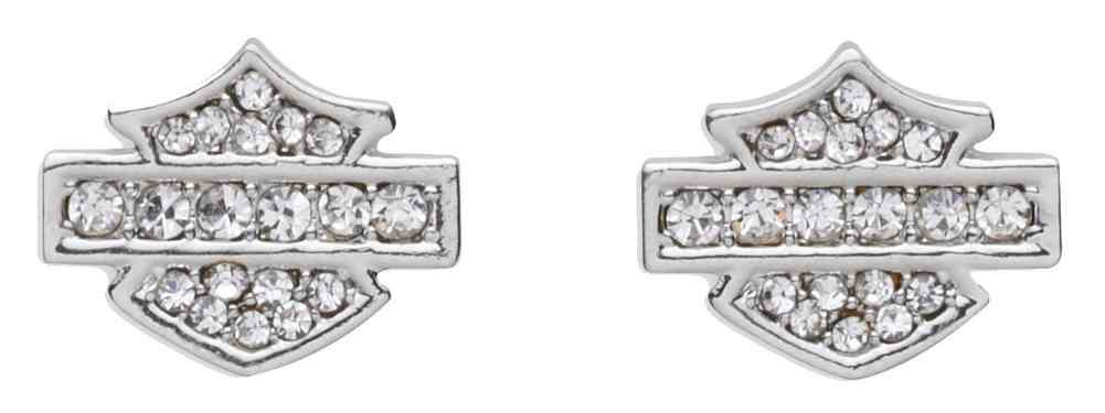 HarleyDavidson® Women's Rhinestone Logo Stud Earrings, Silver 99529