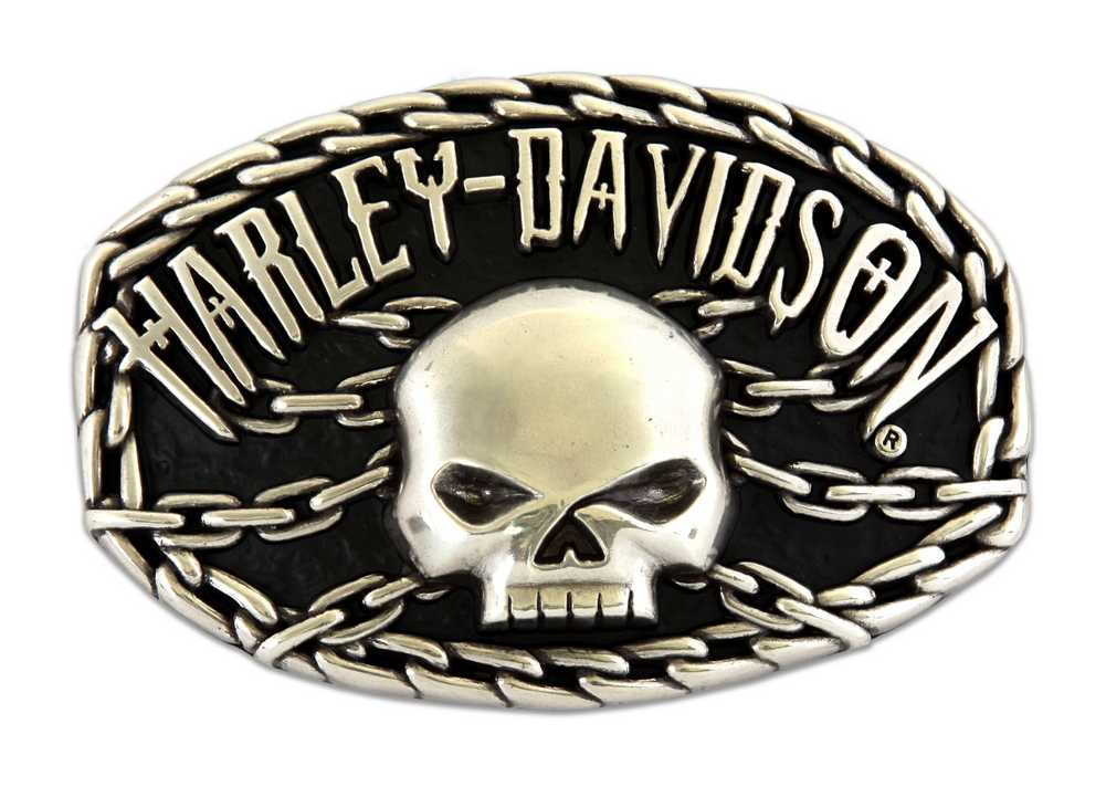 HarleyDavidson® Mens Belt Buckle Skull Chain Chrome HDMBU10074