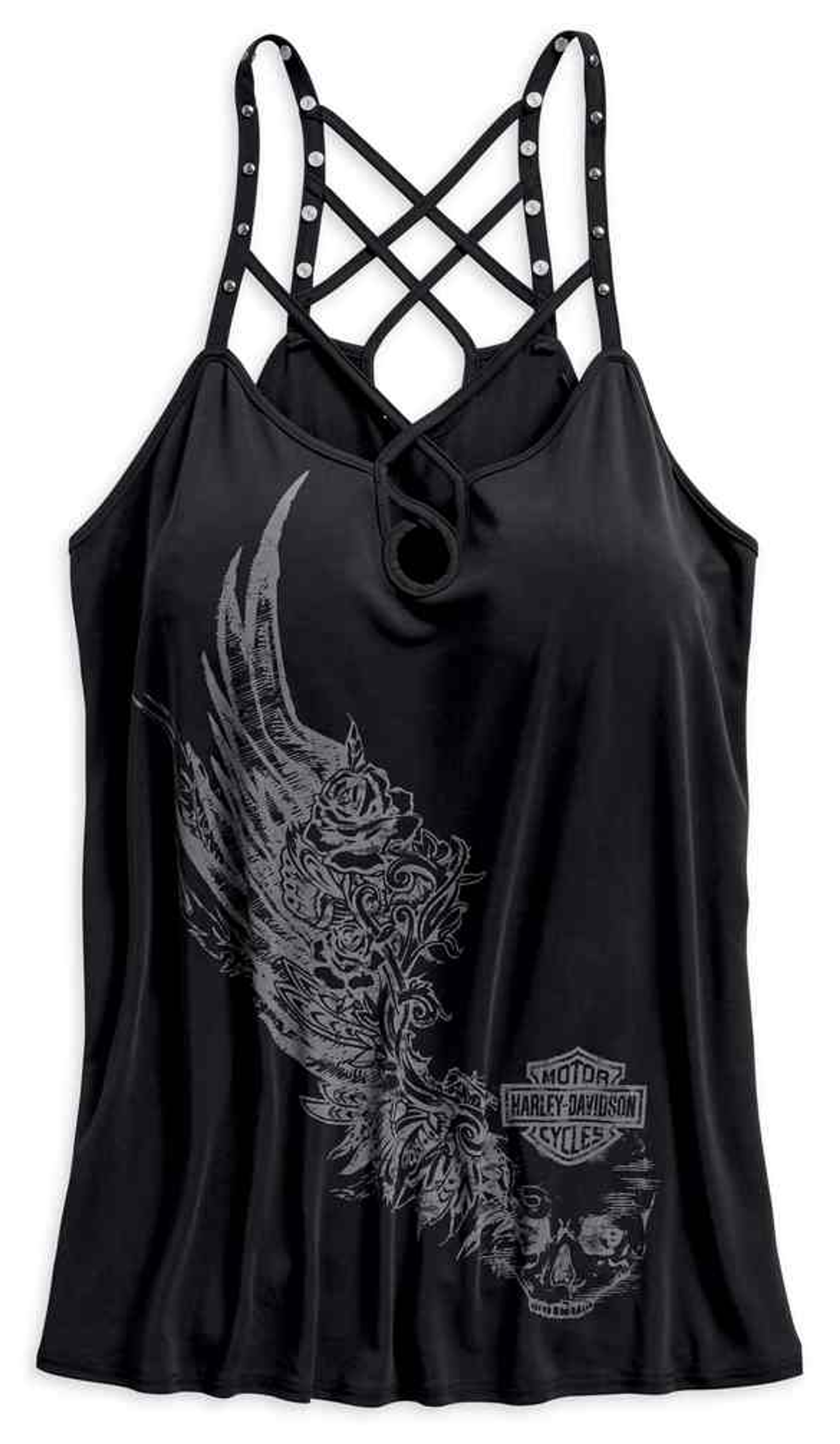 Harley Davidson® Womens Strappy Cross Back Sleeveless Tank Top Black 96343 19vw Wisconsin 