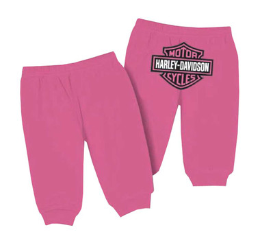 Harley-Davidson Baby Girls' Interlock Glitter Bar & Shield Pants, Pink 4000603 - Wisconsin Harley-Davidson