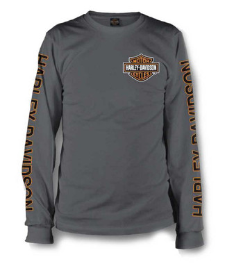 Harley-Davidson® Men's Long Sleeve Orange Bar & Shield Black Shirt