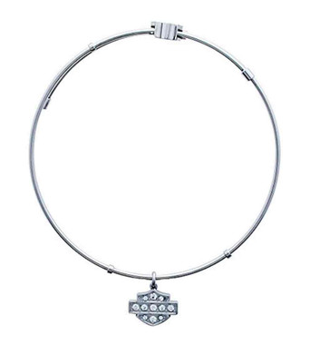 Harley-Davidson Womens Bangle White Bling Bar & Shield Dangle Bracelet HSB0077-7 - Wisconsin Harley-Davidson