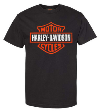 Harley-Davidson Men's Orange Bar & Shield Black T-Shirt 30290591 - Wisconsin Harley-Davidson