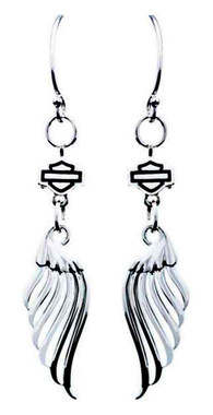 Harley-Davidson Womens Pierced Wing Bar & Shield Dangle Earrings, Silver HDE0392 - Wisconsin Harley-Davidson