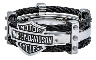 Harley-Davidson Men's Ring, Bar & Shield Logo Double Steel Cable Band HSR0022 - Wisconsin Harley-Davidson