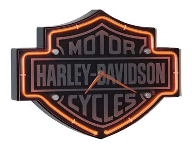 Harley-Davidson Etched Bar & Shield Shaped Neon Clock, Orange Neon HDL-16651 - Wisconsin Harley-Davidson
