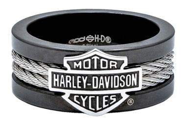Harley-Davidson Men's Ring, Bar & Shield Steel Cable Band, Black HSR0021 - Wisconsin Harley-Davidson