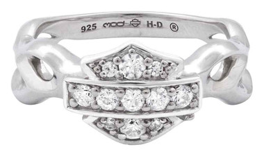 Harley-Davidson Women's Ring, Inferior Flames Embellished B&S, Silver HDR0358 - Wisconsin Harley-Davidson