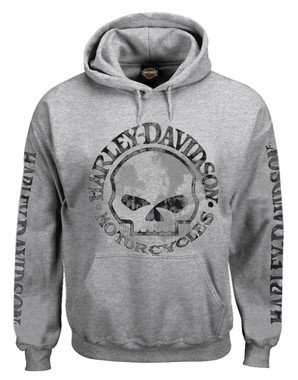 Harley-Davidson Men's Hooded Sweatshirt, Willie G Skull, Gray Hoodie 30296654 - Wisconsin Harley-Davidson