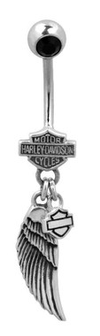 Harley-Davidson Women's Belly Jewel, Black Onyx Wing Bar & Shield Logo HDZ0058 - Wisconsin Harley-Davidson