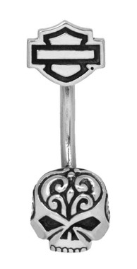 Harley-Davidson Women's Belly Jewel, Filigree Willie G Skull, Silver HDZ0062 - Wisconsin Harley-Davidson