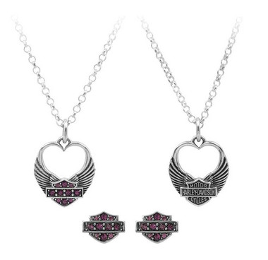 Harley-Davidson Womens Winged Heart Necklace & Earrings Gift Set, Purple HDS0003 - Wisconsin Harley-Davidson