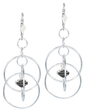 Harley-Davidson Women's Earrings, Multi Hoop Bar & Shield Dangle, Silver HDE0055 - Wisconsin Harley-Davidson