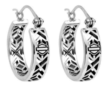 Harley-Davidson Women's Earrings, Aztec Bar & Shield Hoops, Silver HDE0371 - Wisconsin Harley-Davidson