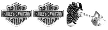 Harley-Davidson Women's Stud Earrings, Medium Bar & Shield Logo, Silver HDE0231 - Wisconsin Harley-Davidson