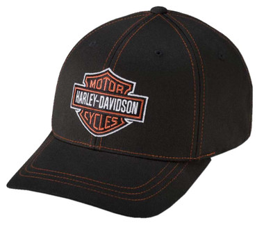 Harley-Davidson Men's Contrast Stitch Logo Stretch Cap Hat, Black. 99419-16VM - Wisconsin Harley-Davidson