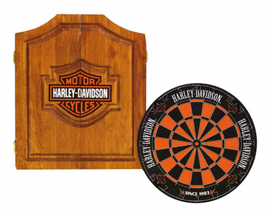 Harley-Davidson Bar & Shield Darts Kit: Cabinet, Dartboard, Darts & Throw Line - Wisconsin Harley-Davidson
