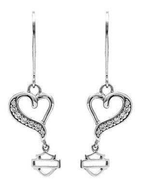 Harley-Davidson Womens Earrings, Embellished Crystal Rebel Heart, Silver HDE0369 - Wisconsin Harley-Davidson