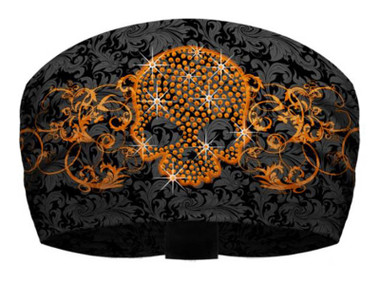 That's A Wrap Women's Skull & Scroll Black/Orange Knotty Band Head Wrap. KB2925 - Wisconsin Harley-Davidson