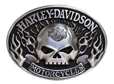 Harley-Davidson Mens Belt Buckle Immunity Flame Willie G Skull Silver HDMBU10409 - Wisconsin Harley-Davidson
