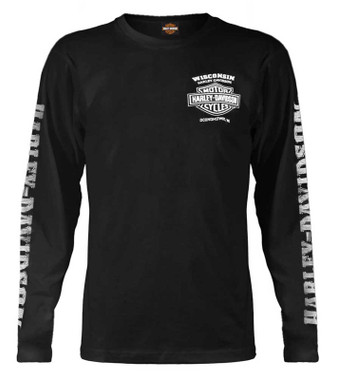 Harley-Davidson Men's Skull Lightning Crest Graphic Long Sleeve Shirt, Black - Wisconsin Harley-Davidson