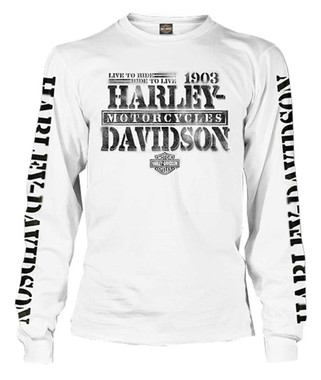 Harley-Davidson Men's Distressed Freedom Fighter Long Sleeve Shirt, White - Wisconsin Harley-Davidson
