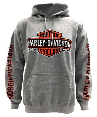 Harley-Davidson Men's Bar & Shield Logo Pullover Hooded Sweatshirt, Gray - Wisconsin Harley-Davidson