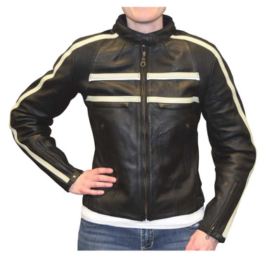 Redline Women's Naked Goat Skin Striped Racing Jacket, Black & White L-2402 - Wisconsin Harley-Davidson