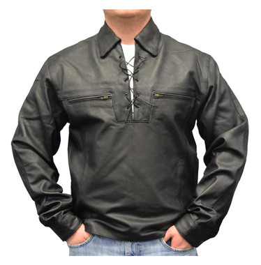 Redline Men's Lightweight Lace Up Front Leather Riding Shirt, Black M-1900 - Wisconsin Harley-Davidson