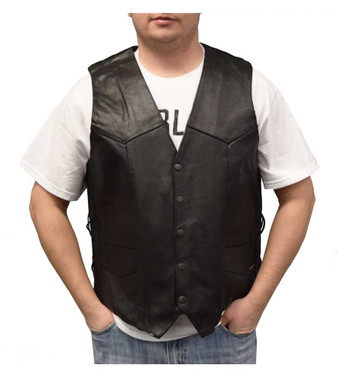 Redline Leather Men's Naked Leather Motorcycle Riding Vest, Black