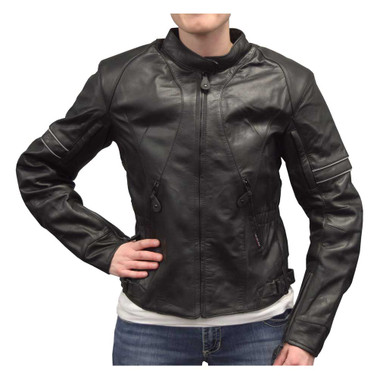 Redline Women's Naked Goat Skin Reflective Piping Racing Jacket, Black L-2401 - Wisconsin Harley-Davidson