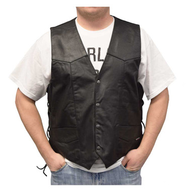 Redline Leather Men's Buffalo Milled Leather Motorcycle Vest, Black M-125 - Wisconsin Harley-Davidson