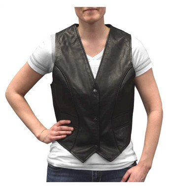 Redline Leather Women's Snap Front Goat Leather Motorcycle Vest, Black L-11BS - Wisconsin Harley-Davidson