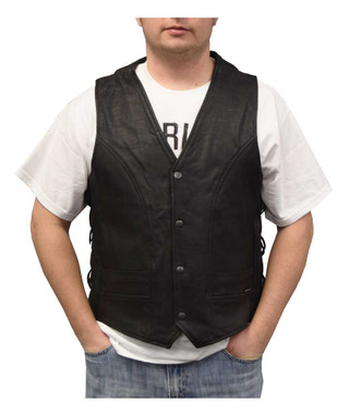 Redline Leather Mens Leather Black Piping Motorcycle Riding Vest, Black M-2200BR - Wisconsin Harley-Davidson