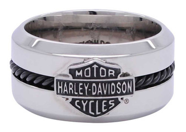 Harley-Davidson Men's Black Stainless Steel Wire Bar & Shield Ring HSR0032 - Wisconsin Harley-Davidson