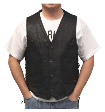 Redline Leather Men's Leather Side Laces Motorcycle Riding Vest, Black M-2100 - Wisconsin Harley-Davidson