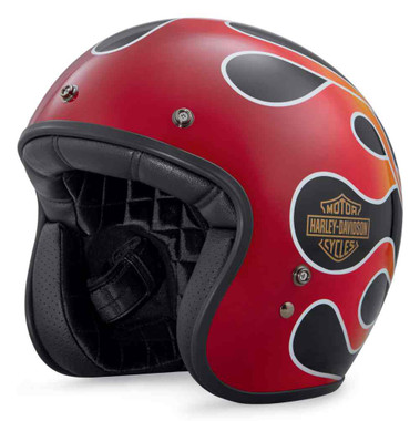 Harley-Davidson Men's Retro Flame B01 3/4 Helmet, Gloss Black 98209-18VX - Wisconsin Harley-Davidson