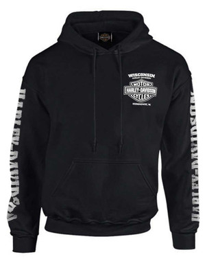 Harley-Davidson Men's Lightning Crest Pullover Hooded Sweatshirt, Black - Wisconsin Harley-Davidson