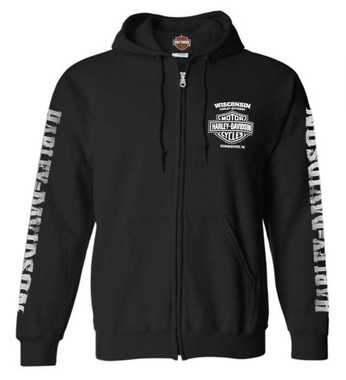Harley-Davidson Men's Lightning Crest Full-Zippered Hooded Sweatshirt, Black - Wisconsin Harley-Davidson